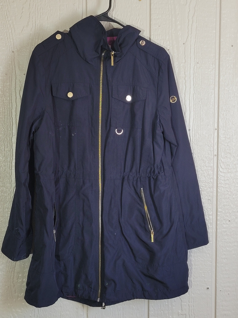 Michael Kors Navy Hooded Utility Anorak with Gold Hardware